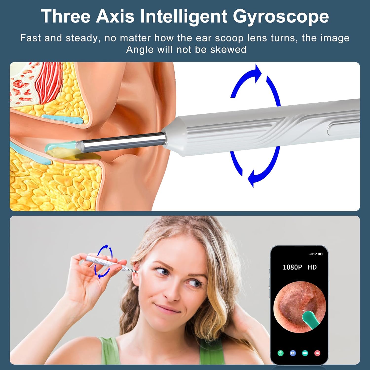 Ear Wax Removal Tool Camera with 8 Pcs Ear Set, 1080P HD Otoscope Camera and 6 LED Lights R866