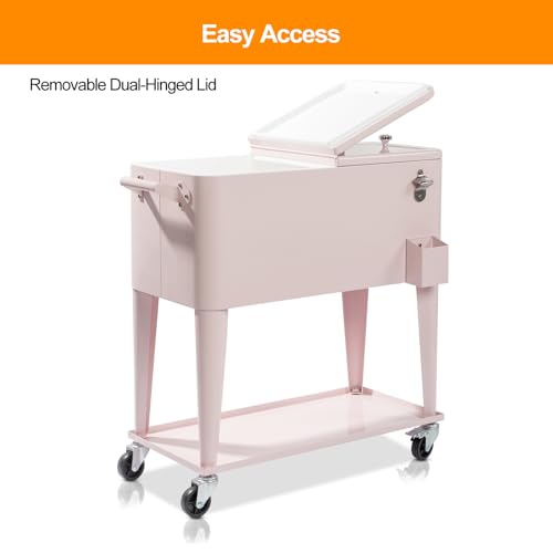 80 Quart Rolling Ice Chest on Wheels Drink Cooler Cart with Shelf R537549