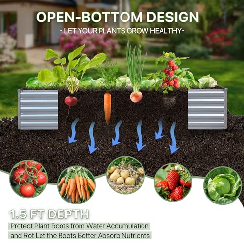 Galvanized Raised Garden Bed 8x4x1.5FT Metal Deep Planter B597