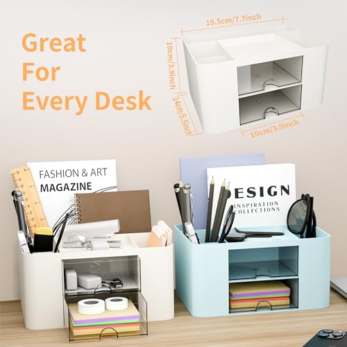 Blue Plastic Desk Organizer with 2 Drawer and 5 Compartments G543769