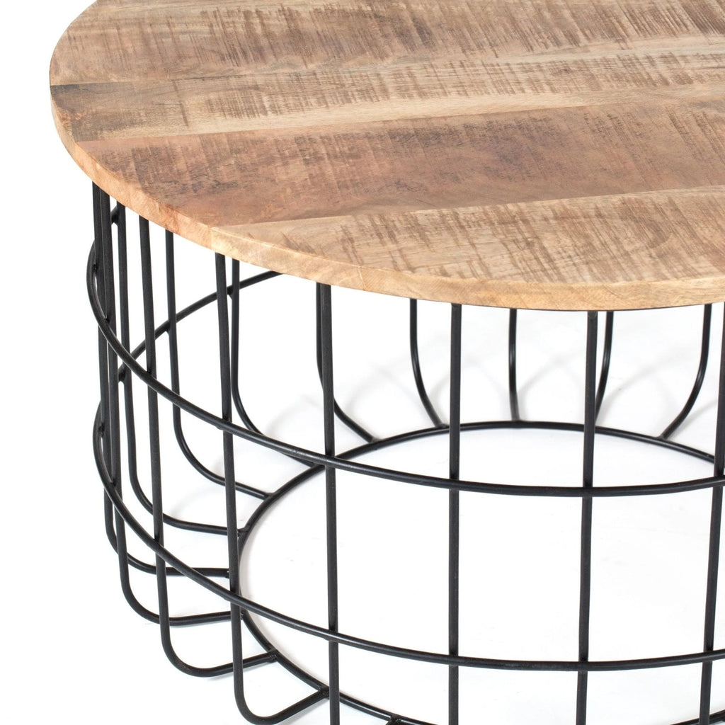 Black and Natural Wood Cage Coffee Table Q53123