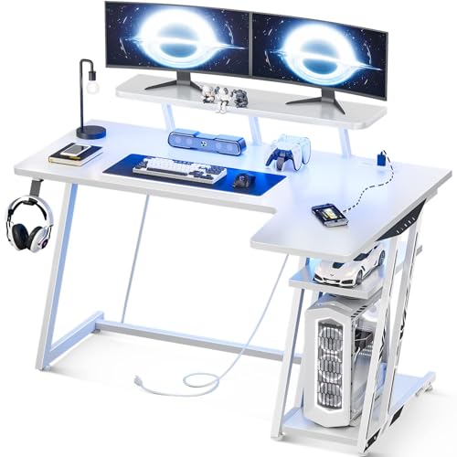 Black 55 Inch L Shaped Gaming Desk with LED Lights I4145