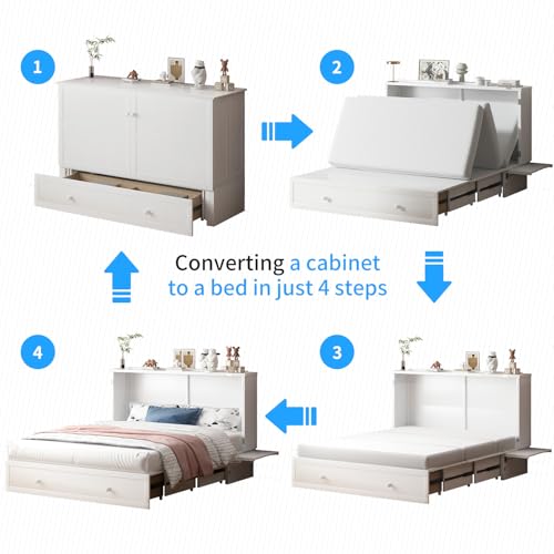 Queen Murphy Bed with 2 Storage Drawers and USB Charging Station I150