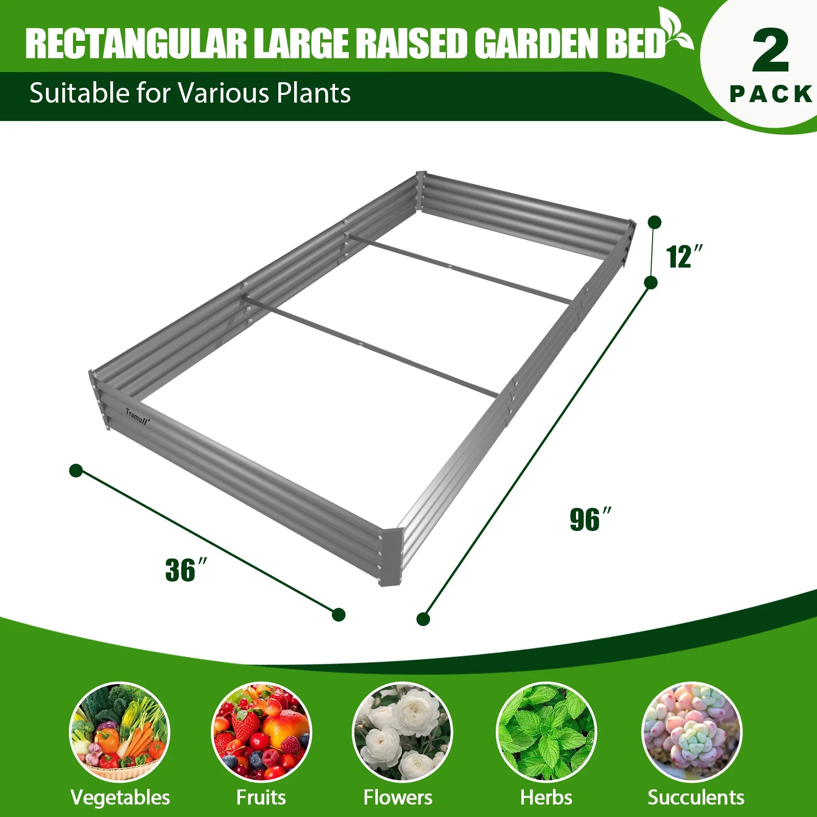 2 Pack Gray Metal Galvanized Raised Garden Bed T75892