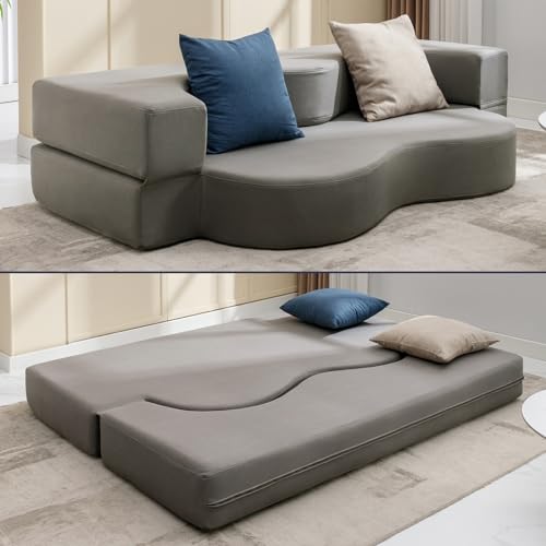 Queen Size Floor Sofa Bed with Memory Foam, Light Gray X93069