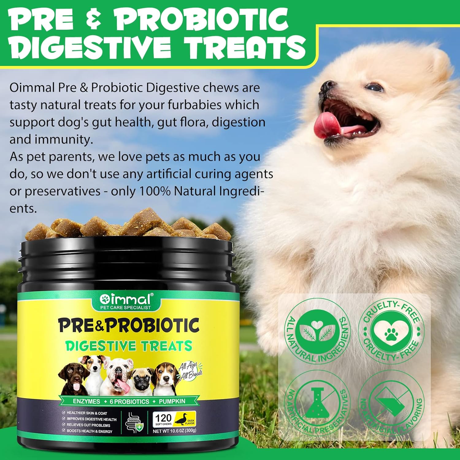 120 Soft Chews Duck Flavor Probiotics for Dogs A7191
