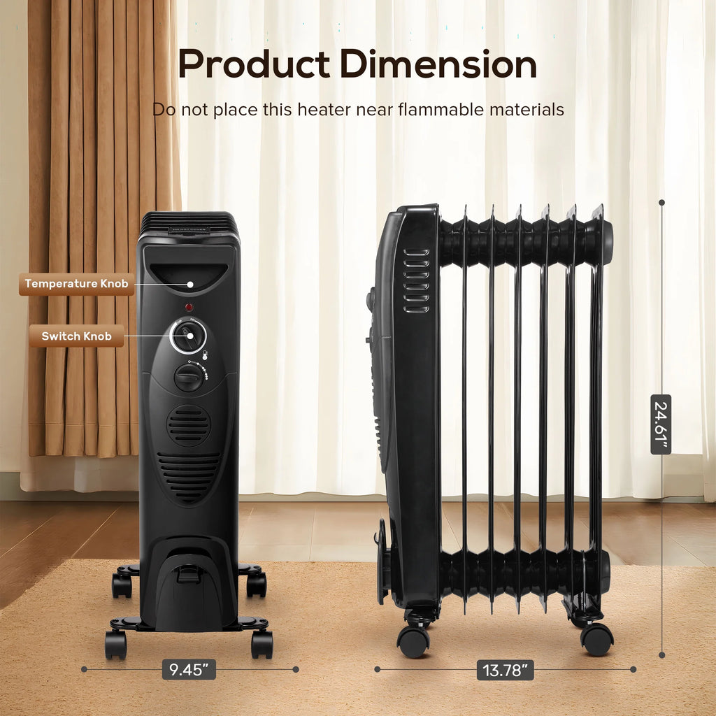 Electric Oil Filled Radiator Space Heater with Thermostat H31811