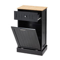 Black 10 Gallon Wood Trash Can Cabinet with Drawer & Cutting Board D4819