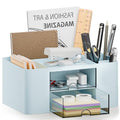 Blue Plastic Desk Organizer with 2 Drawer and 5 Compartments G543769