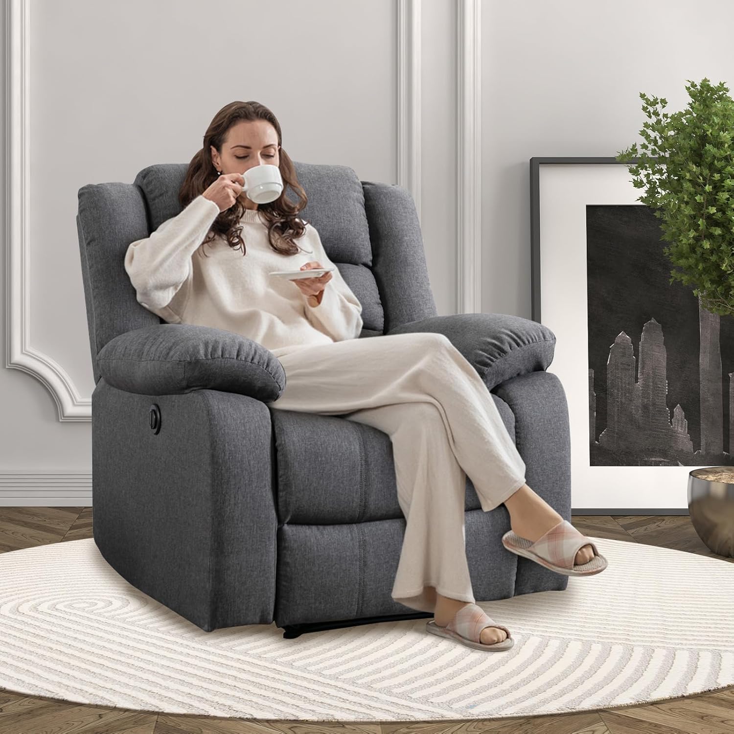 Grey Fabric Power Recliner Chair H73460