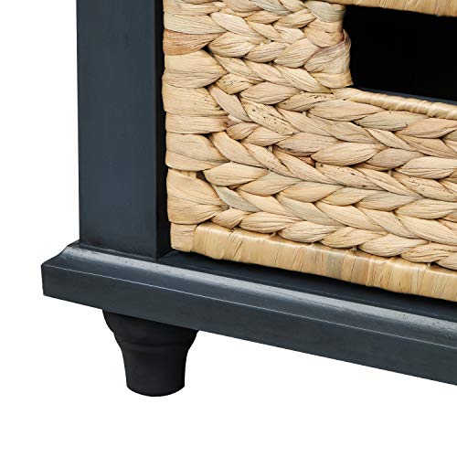 Navy Wood Shoe Storage Bench with Cushion and 2 Drawers V905