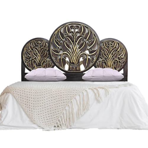 Queen Engineered Wood Headboard Black Gold Antique O778