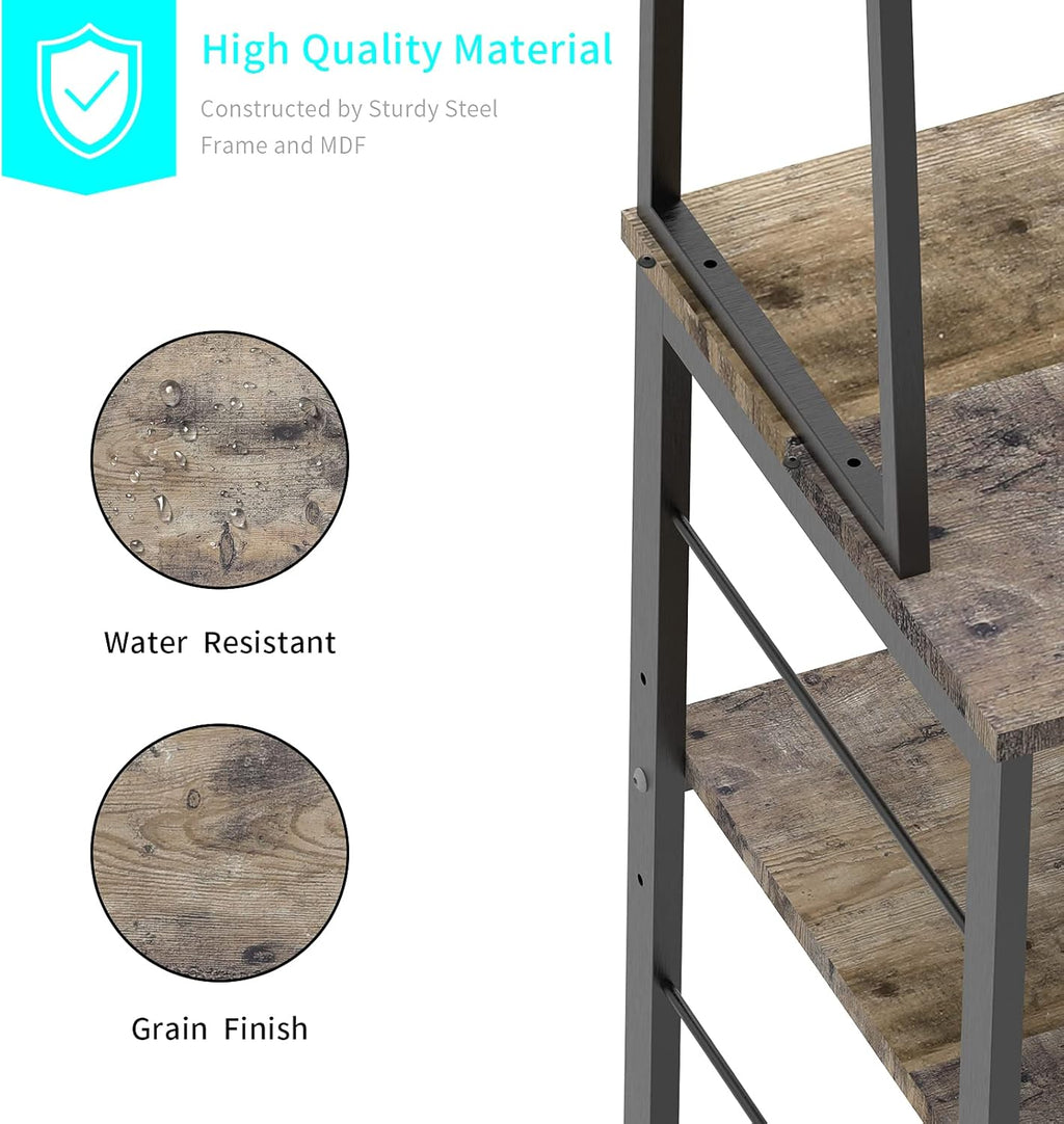 35.8" Large Farmhouse Coffee Station with 12 Hooks and Pull-Out Wire Basket, Coffee Bar Cart Table with Storage Shelves Rustic Brown G2373