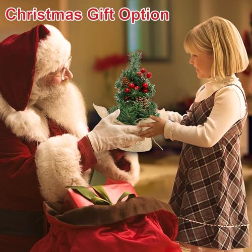 12 Inch Mini Tabletop Artificial Christmas Tree with Timer Lights Pinecones Red Berries Y4446