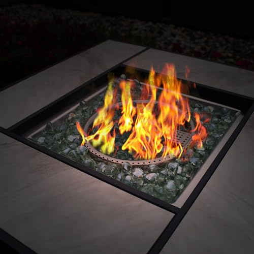 30" Propane Fire Pit with Real Ceramic Tabletop, 50000 BTU Gas Firepit Table with Lid & Glass Rock K6800