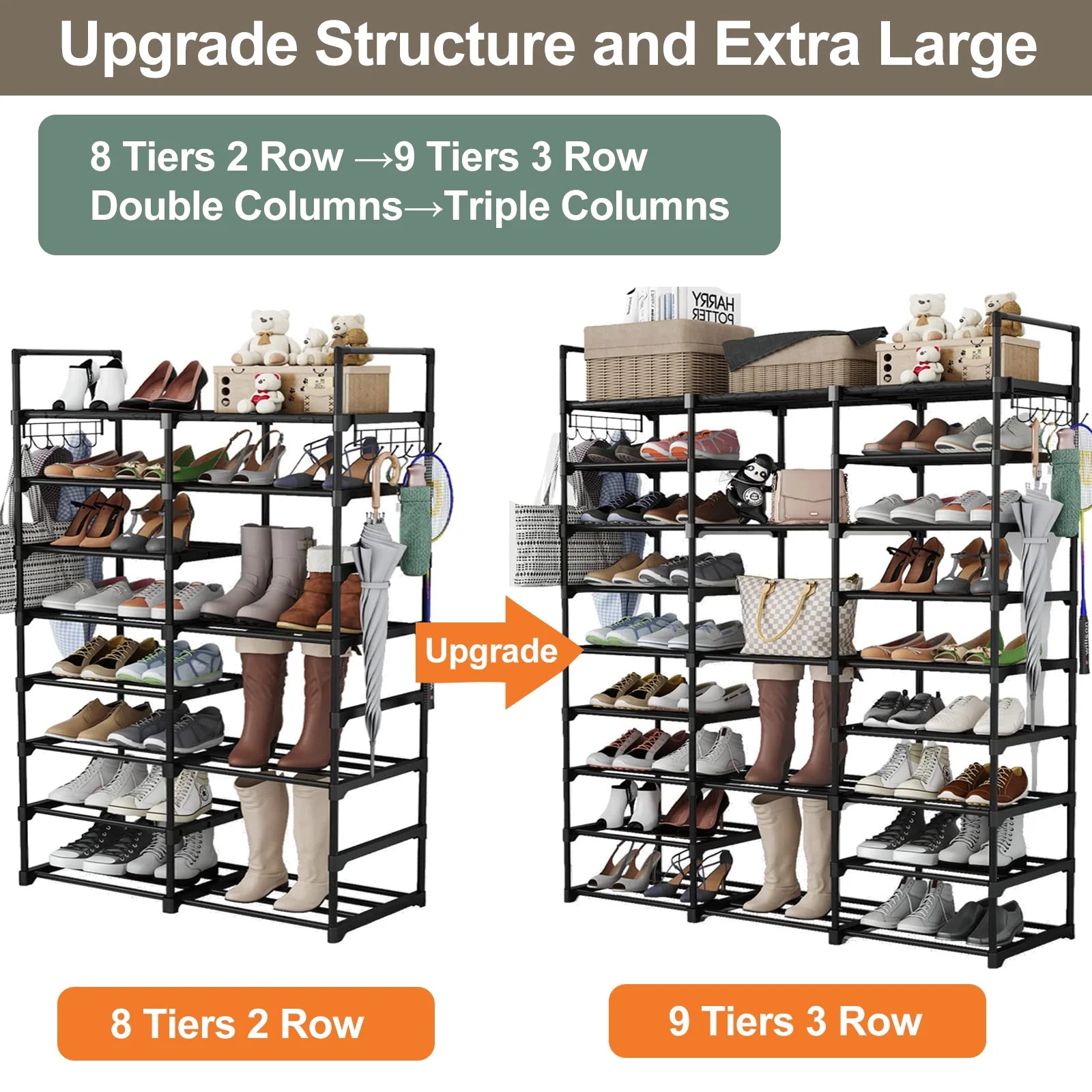 9 Tiers Metal Shoe Rack Storage Organizer Black F6559