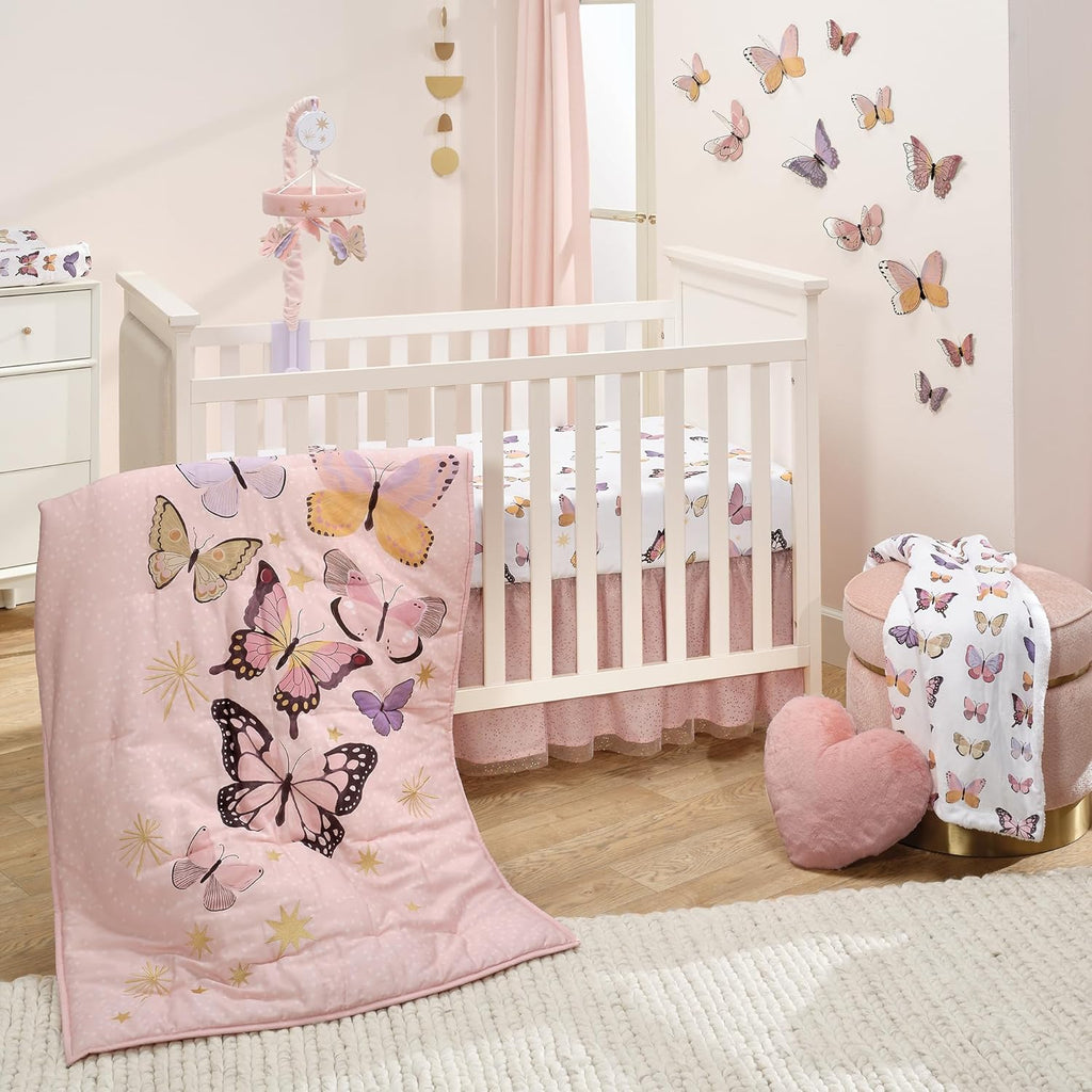 Pink/Gold 3-Piece Nursery Baby Crib Bedding Set J6932