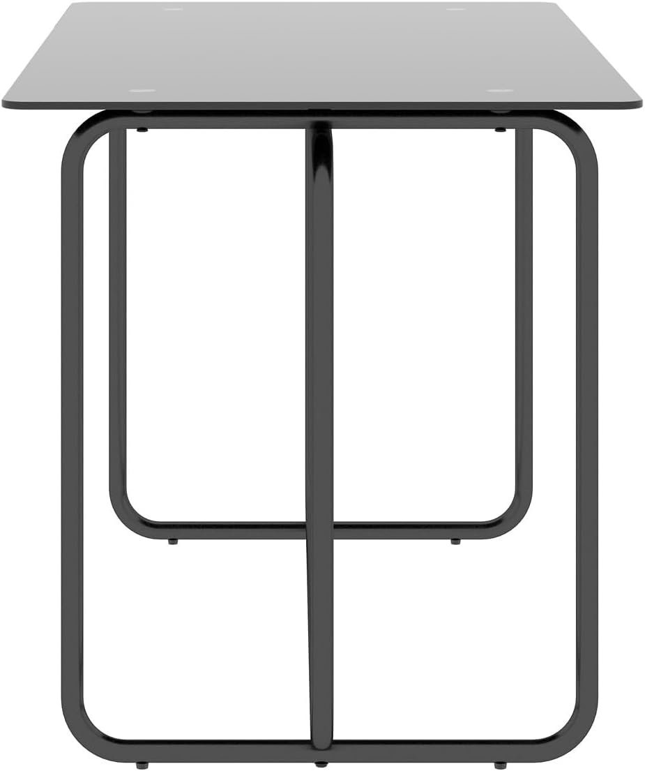 Transparent Black Rectangle Dining Table with Metal Frame J663
