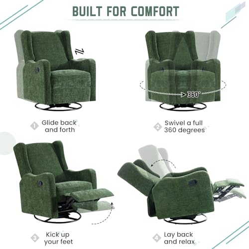 Green Chenille Swivel Glider Recliner C21841