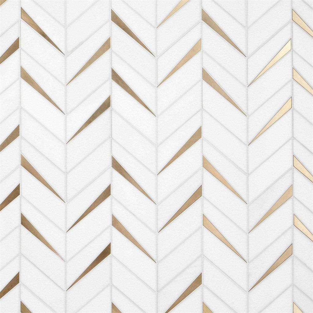 Polished Marble and Brass Wall Mosaic Tile F628187