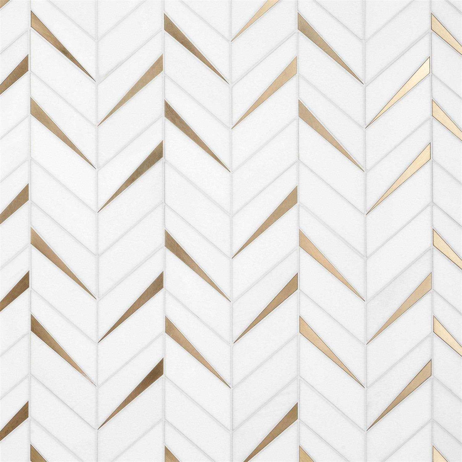 Polished Marble and Brass Wall Mosaic Tile F628187