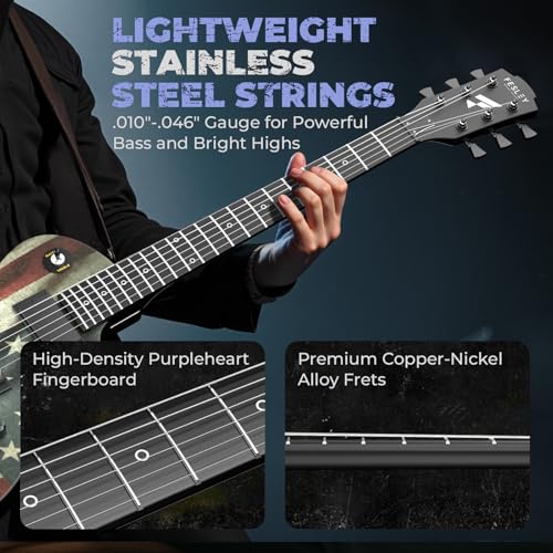 39" Solid Body Electric Guitar with Humbucker Pickups, Poplar Body, Mahogany Neck, 22 Frets, 6 String, Gig Bag, Matte, Camouflage N7967