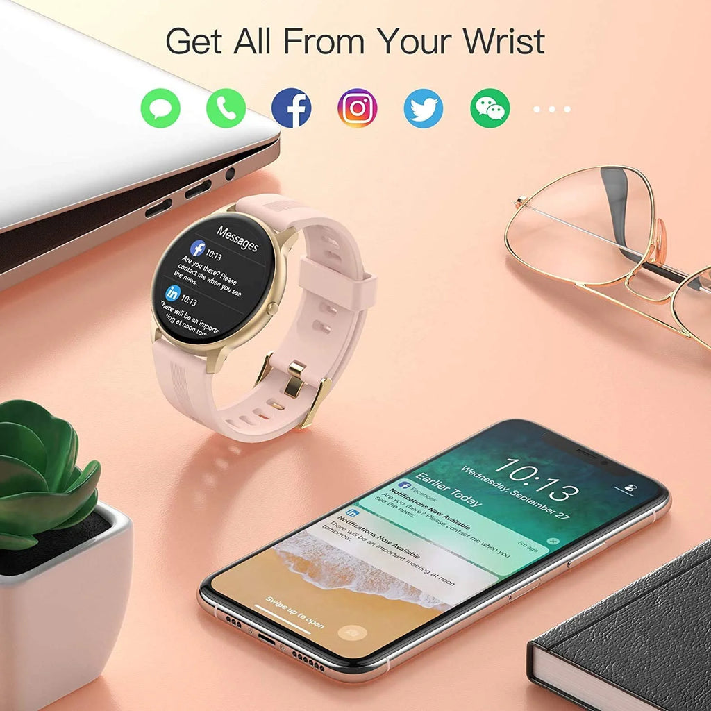 Smart Watch 1.3'' Full Touch Fitness Tracker IP68 Waterproof Bluetooth Round Sports Smartwatch with Heart Rate Monitor T2277