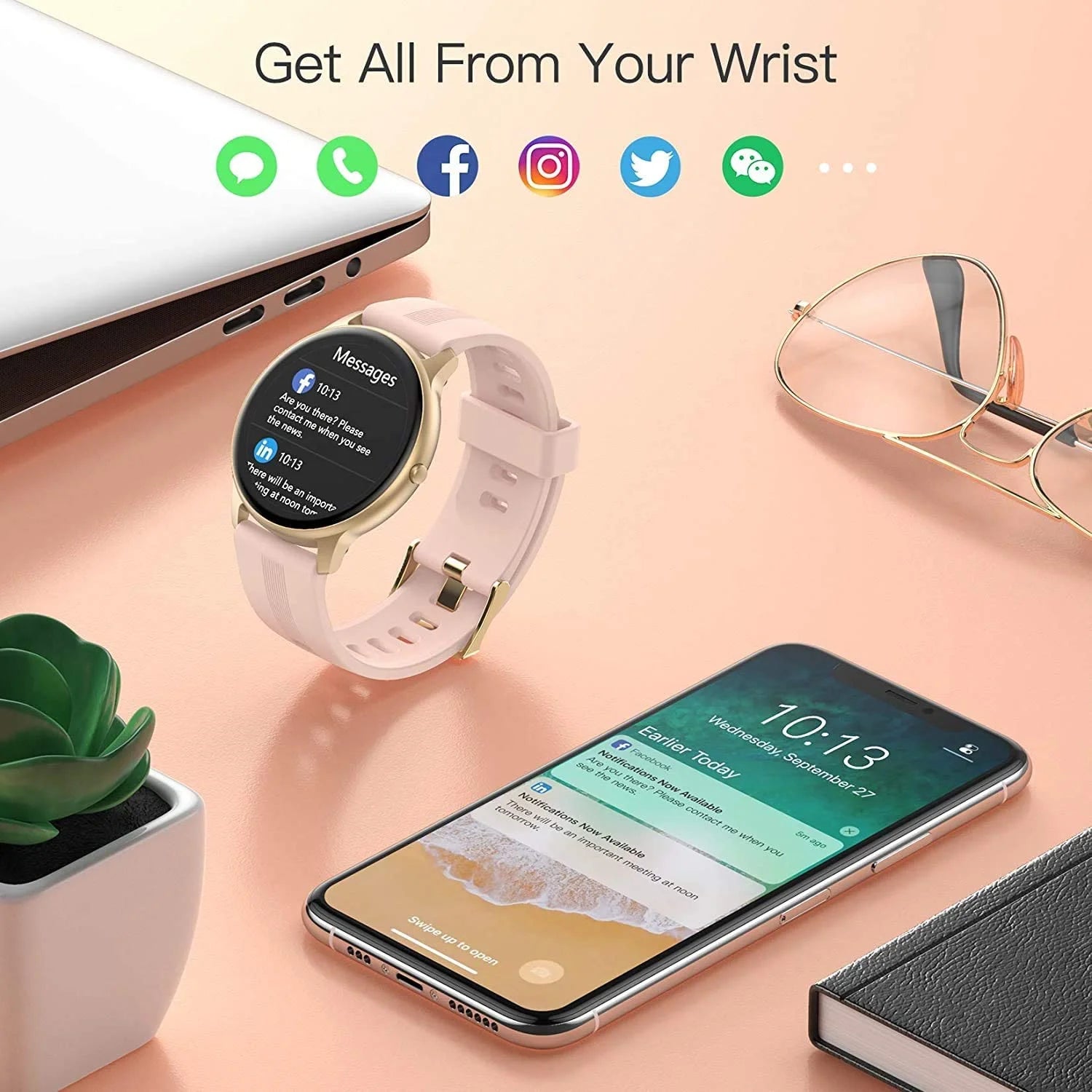 Smart Watch 1.3'' Full Touch Fitness Tracker IP68 Waterproof Bluetooth Round Sports Smartwatch with Heart Rate Monitor T2277