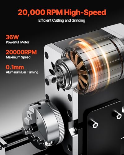Mini Metal Lathe Machine, 2.76 x 5.12 in, 36W Power, 20,000 RPM Speed, with 3-jaw Chuck, Aluminum Alloy Handwheel H7023
