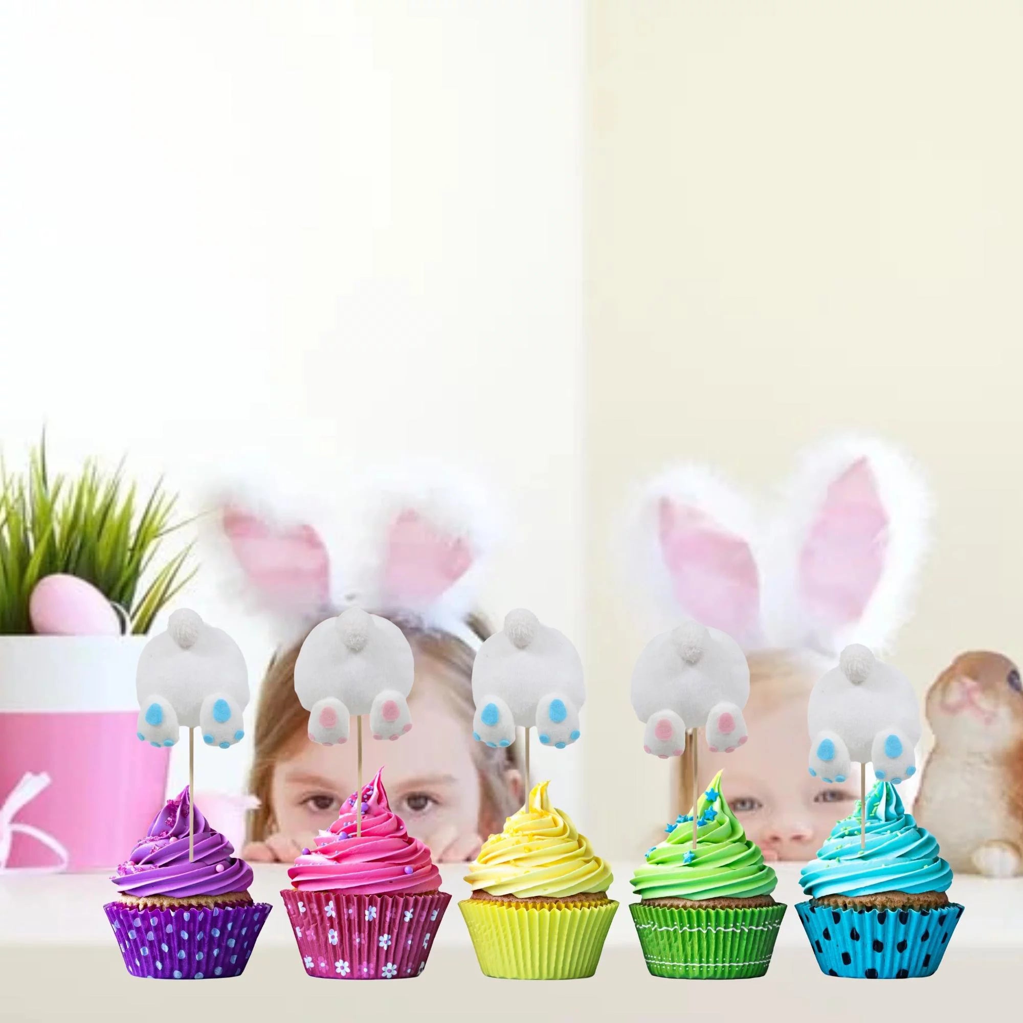 Blue Pink Rabbit Cake Toppers 4pcs F124