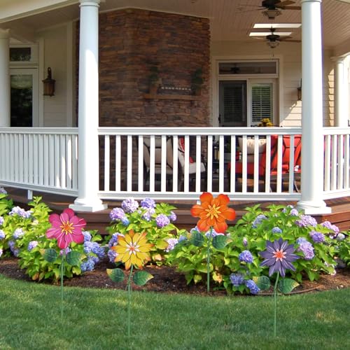 4 Pcs 19" Metal Garden Stakes with Shaking Flower Head D176507