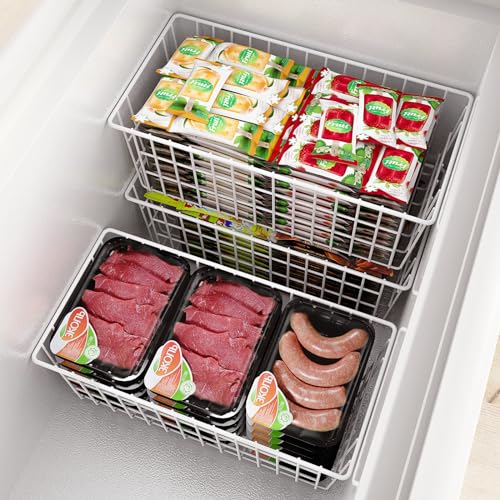 Freezer Organizer Bins, 2 Large 2 Medium Metal Wire Storage Container Bin I5009