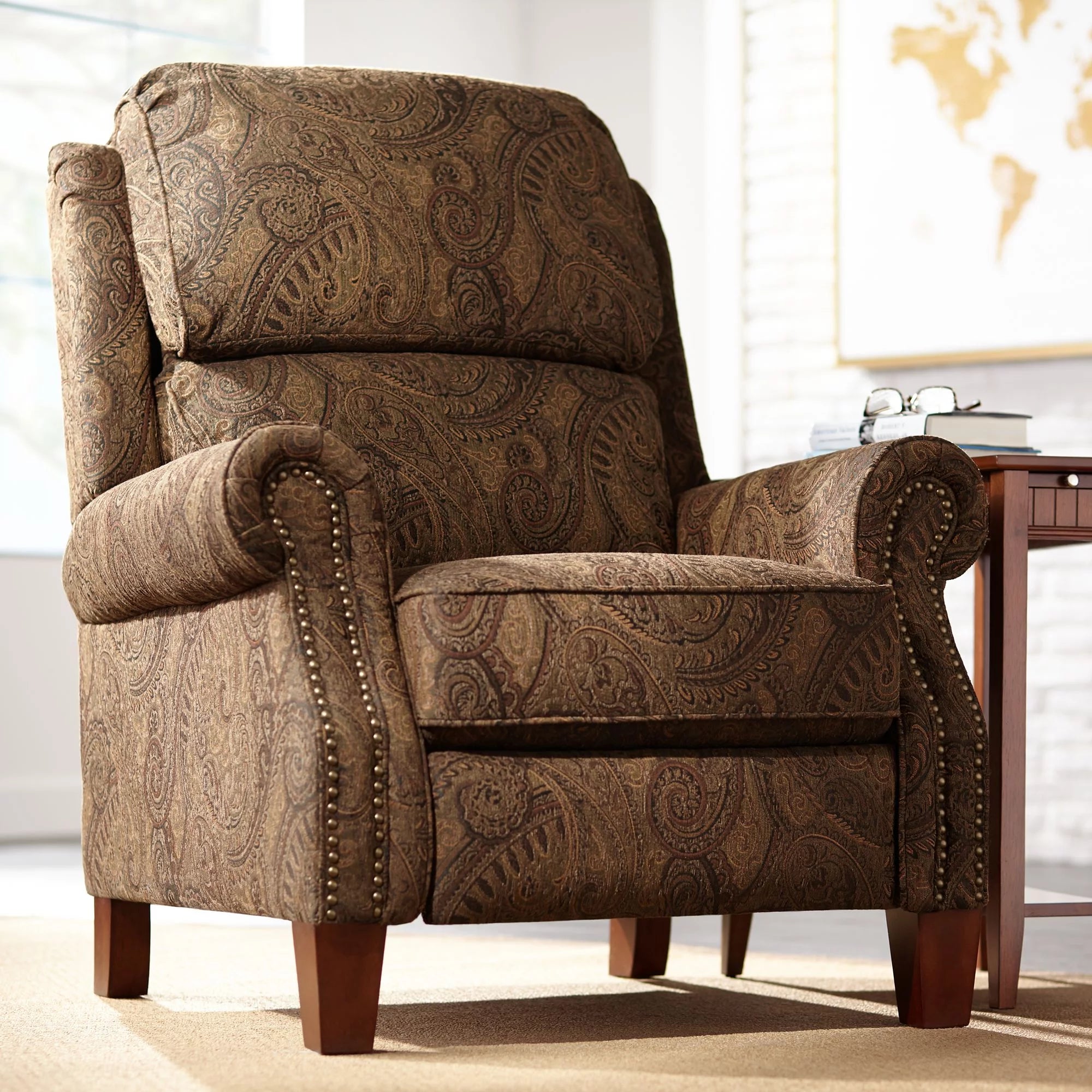 Warm Brown Paisley Patterned Fabric Recliner Chair Z64809