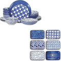 16 Pieces Ceramic Dinnerware Set with 8 Inch Rectangular Salad Plates, Blue I984
