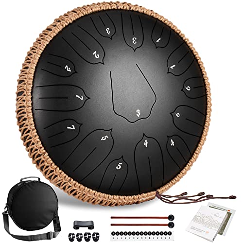 14 Inch 15 Notes Steel Tongue Drum with Travel Bag Mallets Music Book C Major Navy D994772