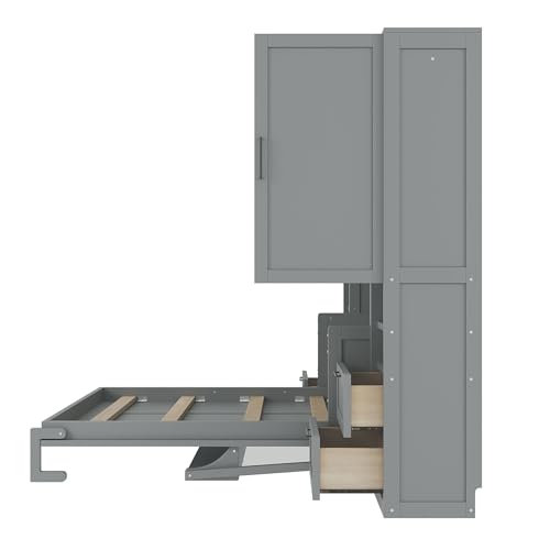 Gray Queen Size Murphy Bed with Desk M925