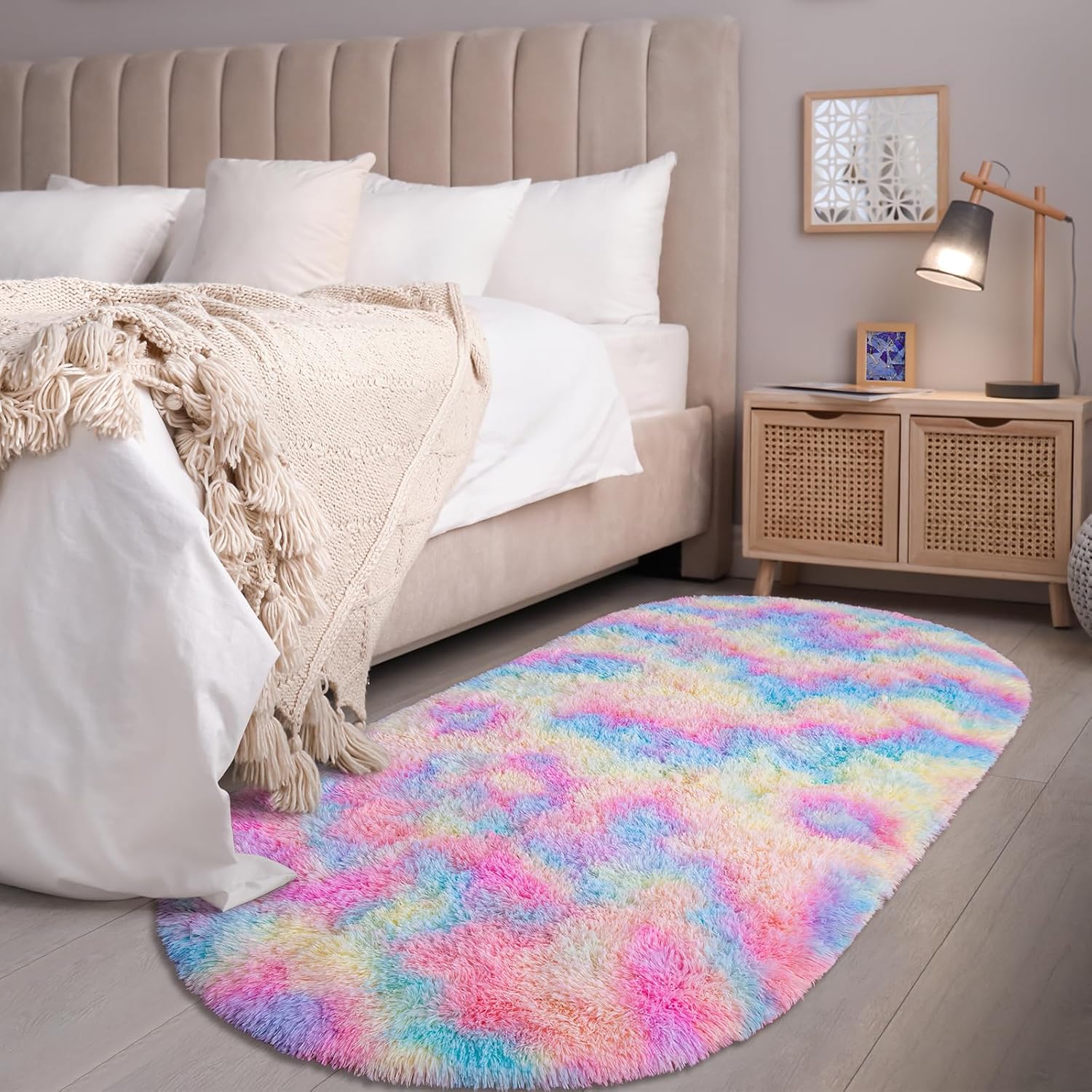 Grey & Rainbow Shag Oval Area Rug Set of 2 I4084