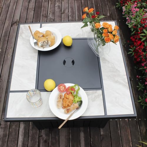 30" Propane Fire Pit with Real Ceramic Tabletop, 50000 BTU Gas Firepit Table with Lid & Glass Rock K6800