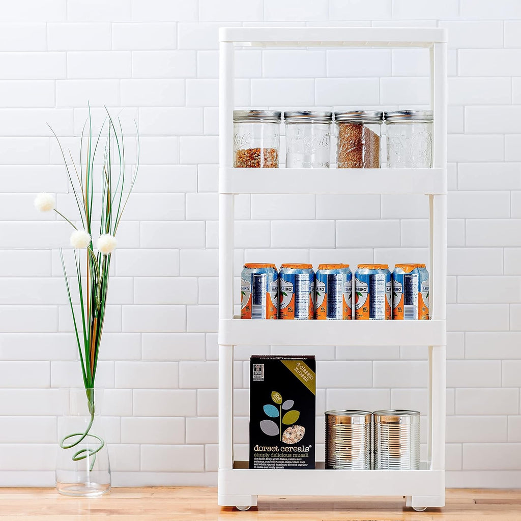 White 4 Tiers Slim Rolling Storage Cart O229