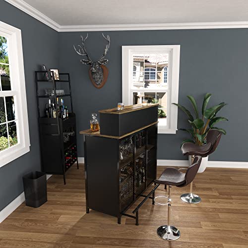 Brown Mini Bar Table with Storage and Footrest R835123