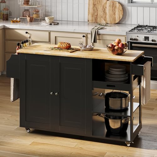 White Rolling Kitchen Island with Drop Leaf T2069