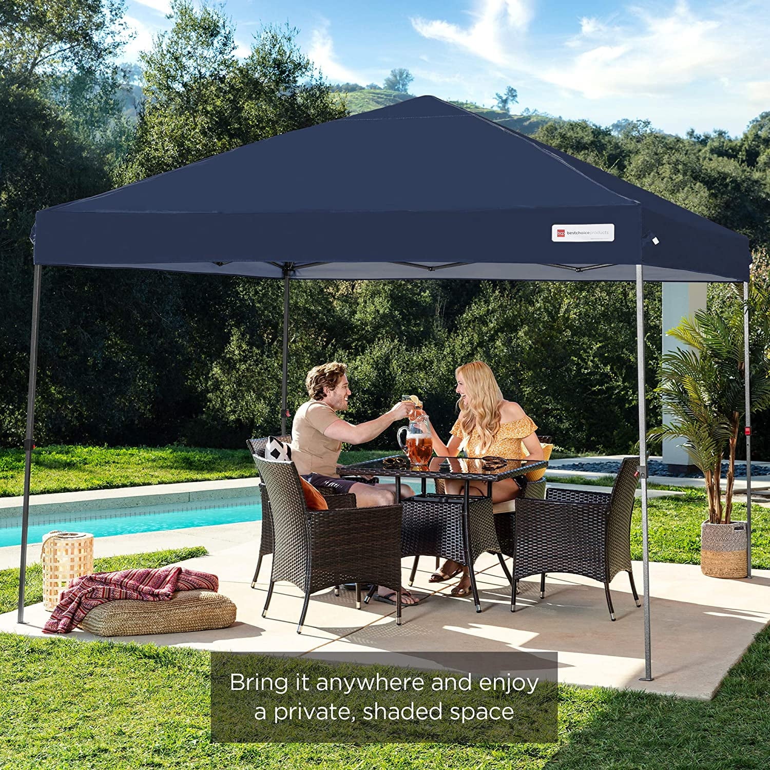 Blue 10x10ft Pop Up Canopy Tent with Wheeled Carry Case Y5825