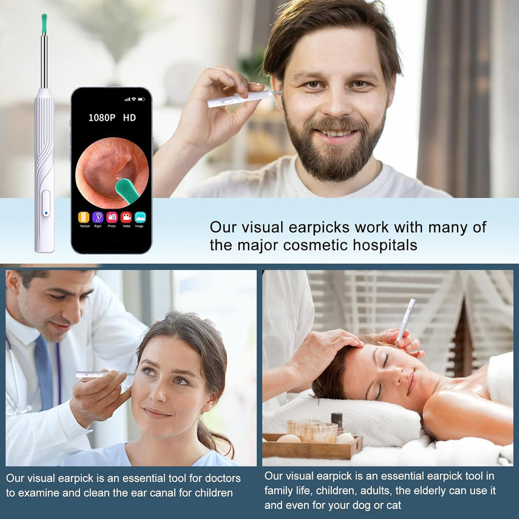 Ear Wax Removal Tool Camera with 8 Pcs Ear Set, 1080P HD Otoscope Camera and 6 LED Lights R866