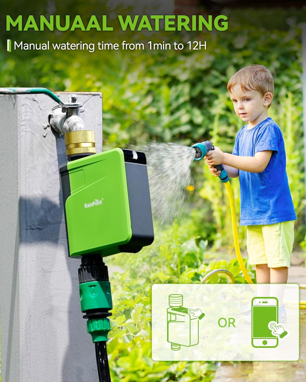 Smart Water Timer with Brass Inlet, Bluetooth Sprinkler Timer 2 Outlet X513033