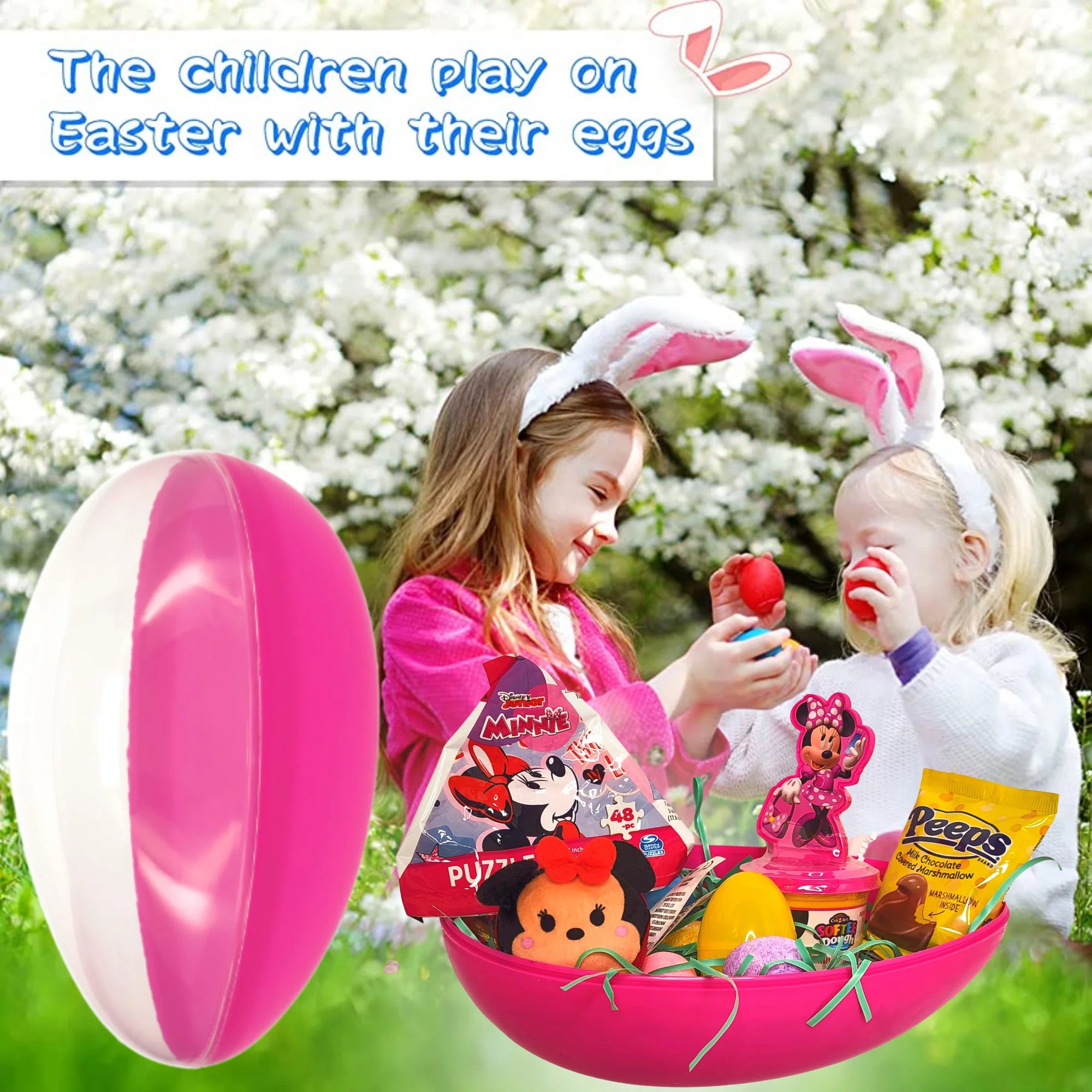 Jumbo Egg with Minnie Mouse Plush Toy Kiddy Dough Figure Eggs Candies Reusable Plastic Egg-Shaped Container R444470
