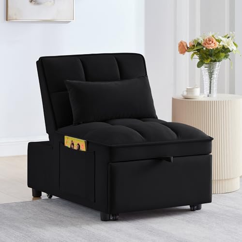 Velvet Single Sofa Bed with Storage Pockets and 2 Pillows E21652