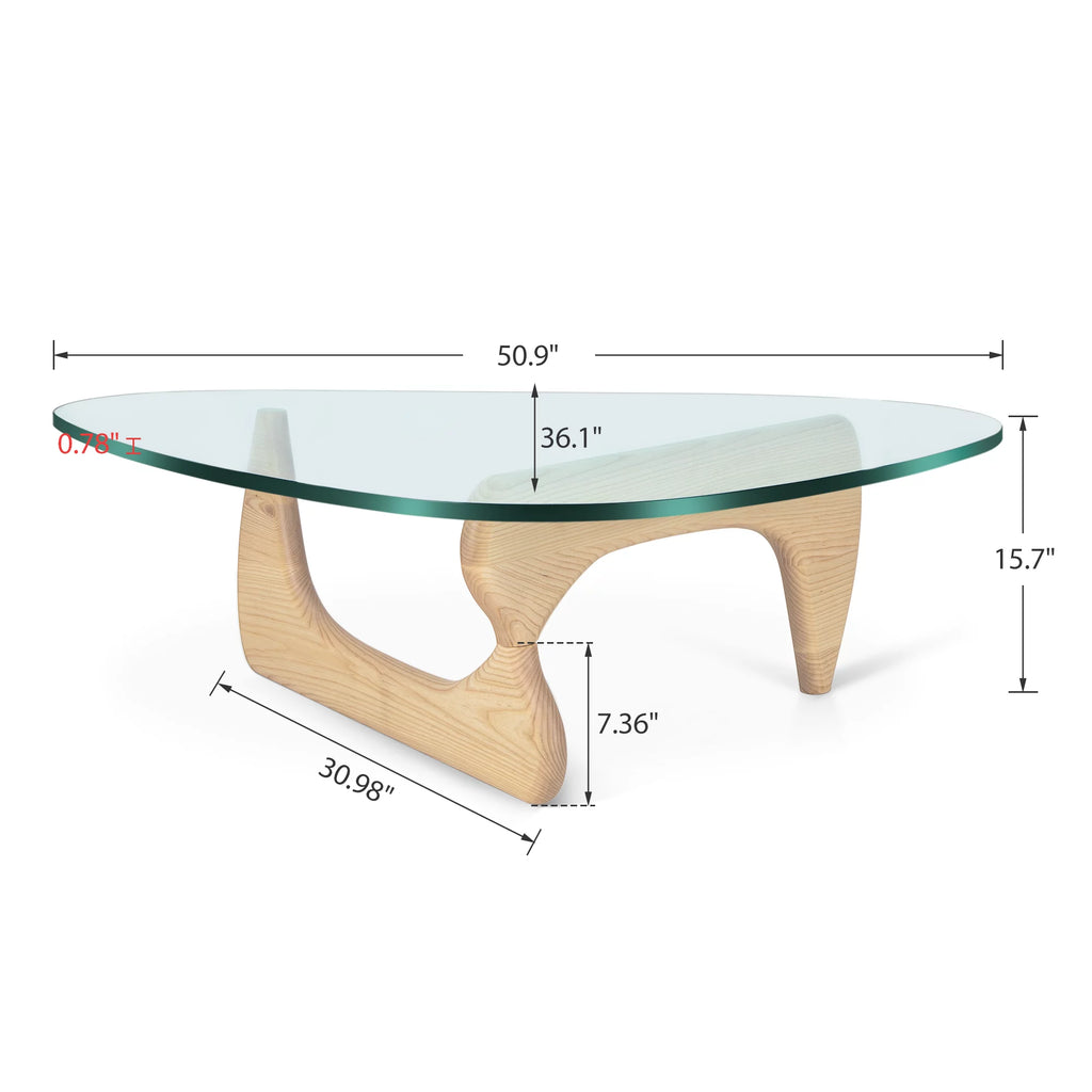 Triangle Tempered Glass Coffee Table Solid Wooden Base G393