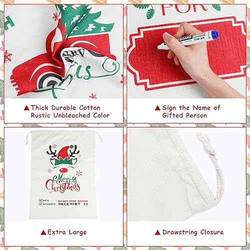 3Pack Christmas Santa Burlap Sacks with Drawstring 26" x 19" Large Q859553