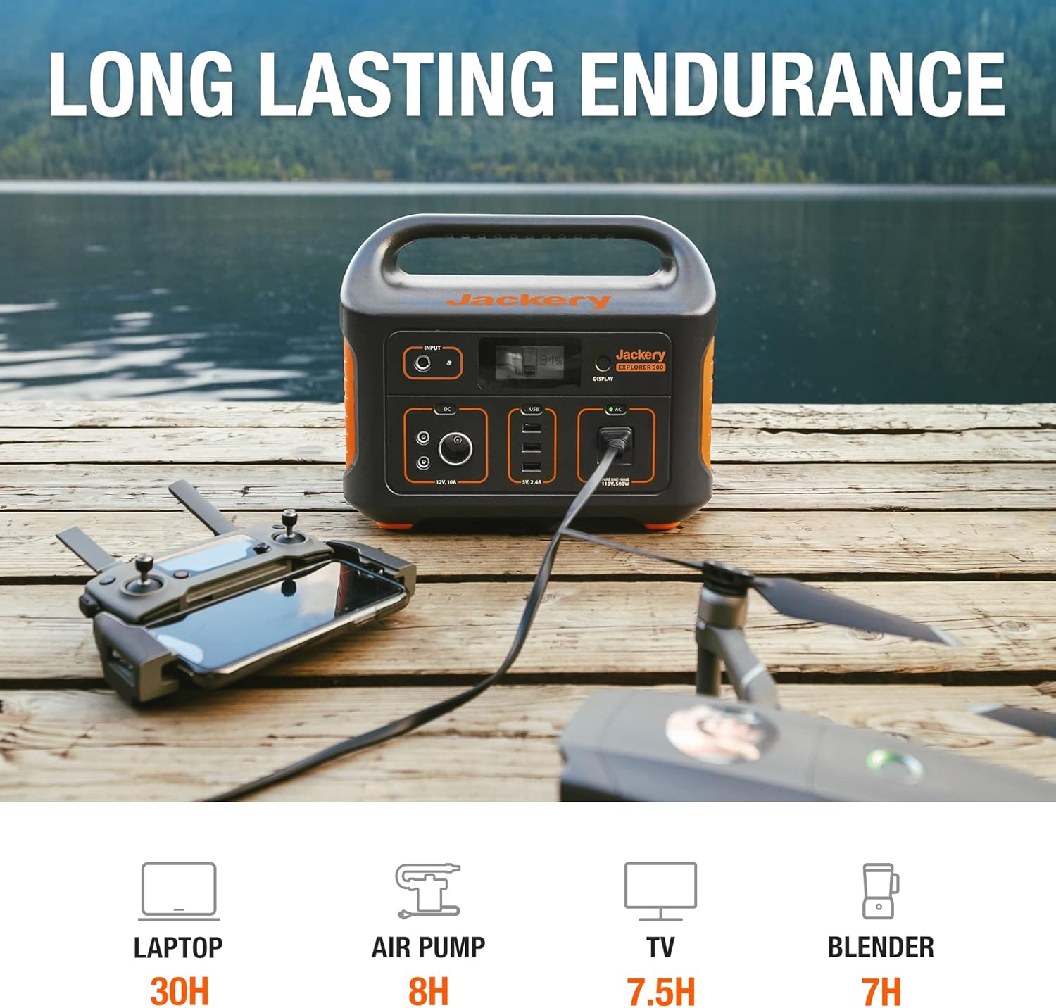 Portable Power Station 518Wh Lithium Battery Pack with 110V/500W AC Outlet W878873