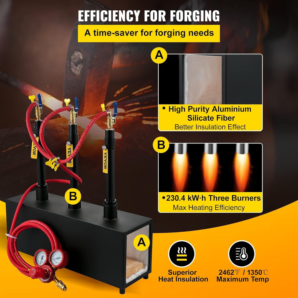 Portable Propane Forge Three Burners Open Structure Square Metal Blacksmithing Forge R14742